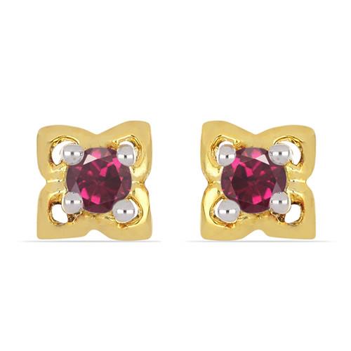 BUY 14K GOLD NATURAL RHODOLITE SINGLE STONE EARRINGS